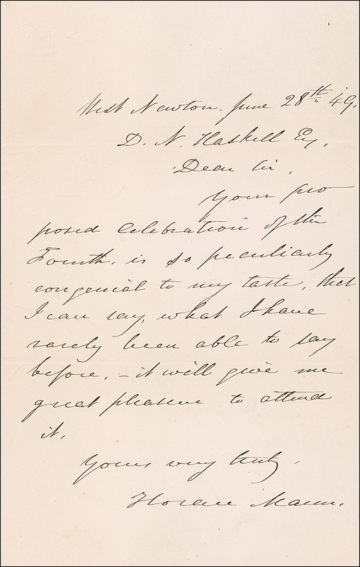 Lot 230 Horace Mann Handwritten Letter Signed