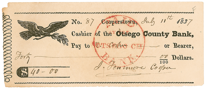 Lot 524 James Fenimore Cooper Check