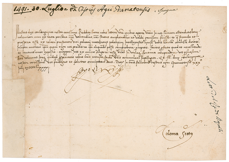 Lot 184 Ferdinand V: Ferdinand writes from Granada during his successful siege of the Muslim city, while Columbus was busy seeking another audience