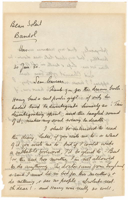 Lot 560 D. H. Lawrence: Fragile and dying, Lawrence agonizes over a poet?s murder-suicide: ?This disintegrating spirit, and the tangled sound of it, makes my soul weary to death?