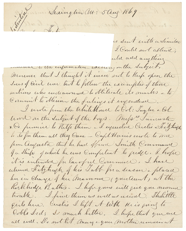 Lot 364 Robert E. Lee: ?I thought it wiser not to keep open the sores of Civil War but to follow the examples of those nations who endeavoured to obliterate its marks & to commit to oblivion the feelings it engendered?