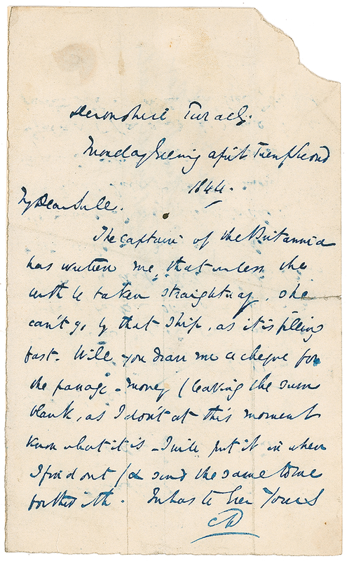 Lot 529 Charles Dickens: Dickens arranges safe passage for the orphaned daughter of a drowned actor