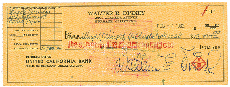 Lot 631 Walt Disney Check