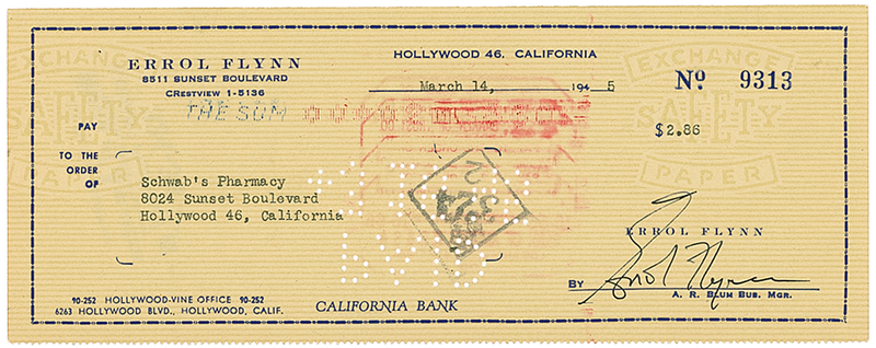 Lot 932 Errol Flynn Check