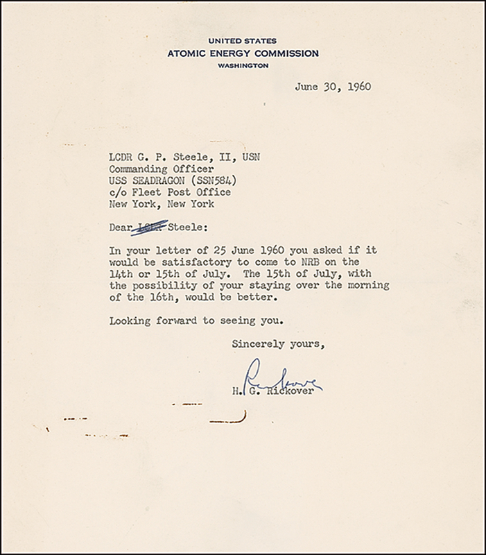 Lot 387 Hyman G. Rickover Typed Letter Signed