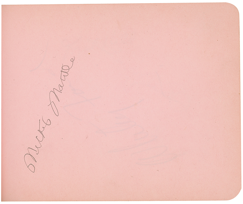 Lot 1291 Mickey Mantle: Choice early Mantle signature, still in its album with Berra, Rizzuto, Ford, and others