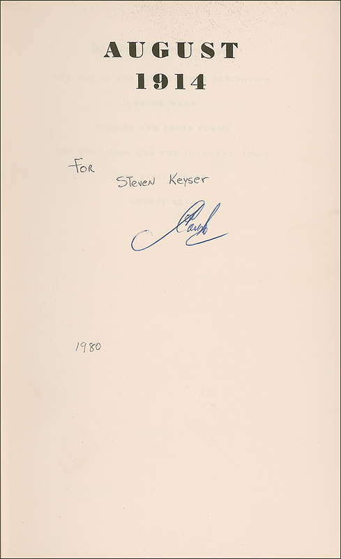 Lot 602 Alexander Solzhenitsyn: Solzhenitsyn signs his controversial novel on the birth of the USSR