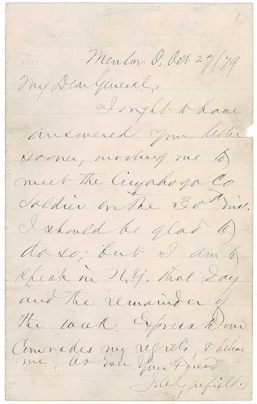 Lot 38 James A. Garfield Handwritten Letter Signed