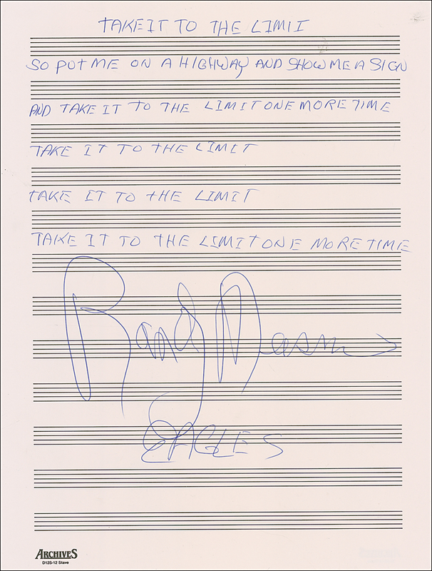 Lot 759 The Eagles: Randy Meisner Handwritten Souvenir Lyrics