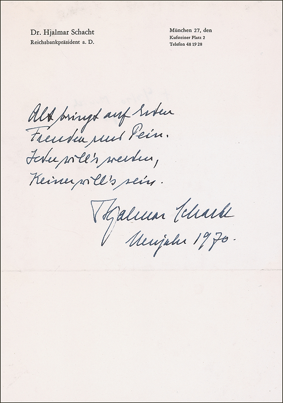 Lot 272 Hjalmar Schacht Signed Quote