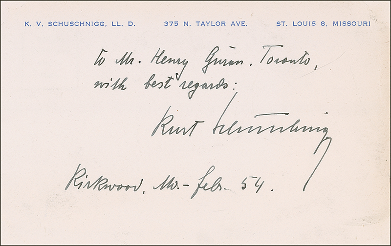 Lot 275 Kurt von Schuschnigg Signature