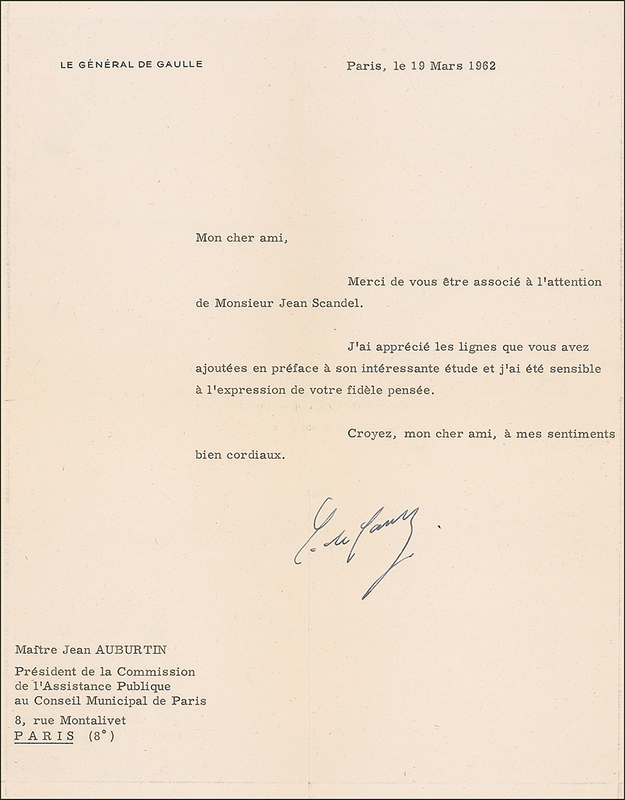 Lot 327 Charles de Gaulle Typed Letter Signed