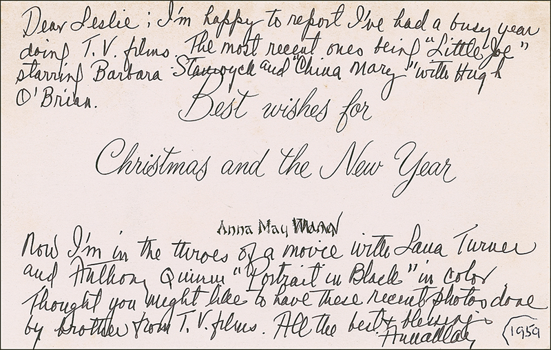 Lot 1068 Anna May Wong: Anna May drops some names from her busy 1959
