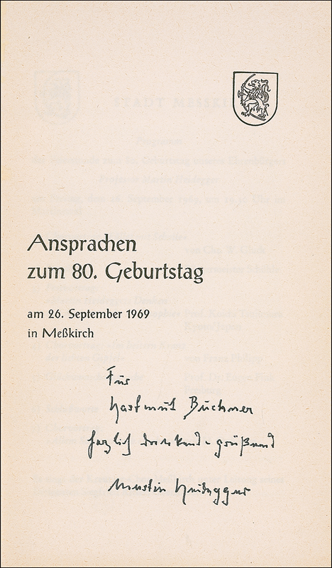 Lot 203 Martin Heidegger Program
