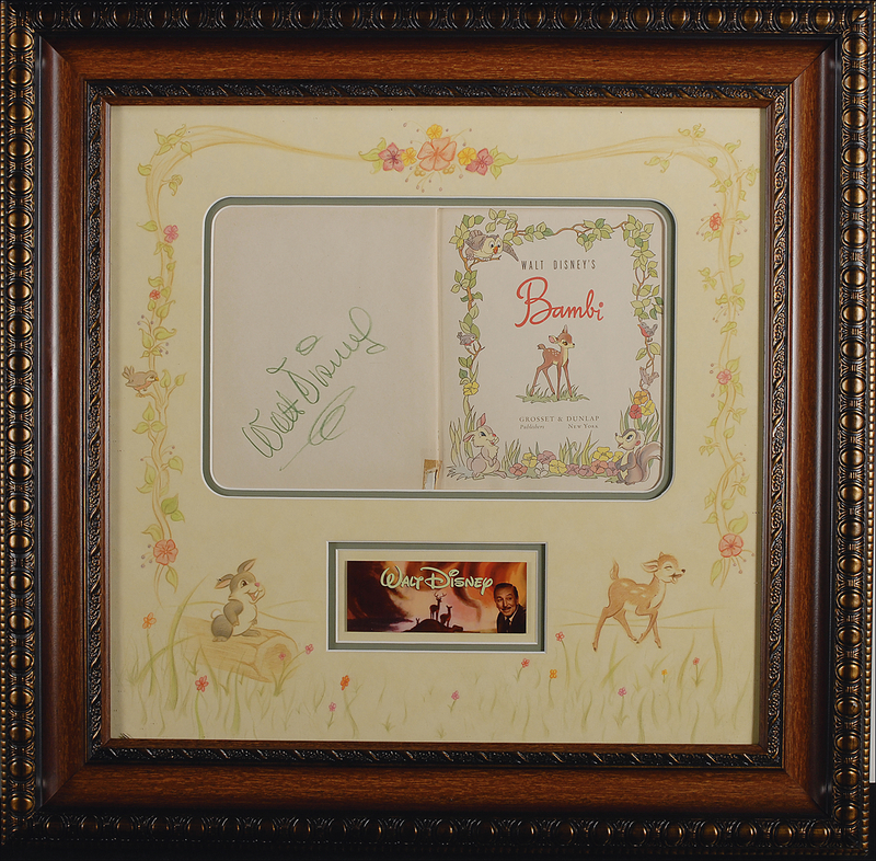 Lot 632 Walt Disney: Elaborately-displayed signed Bambi book, acquired at a private screening of Alice in wonderland