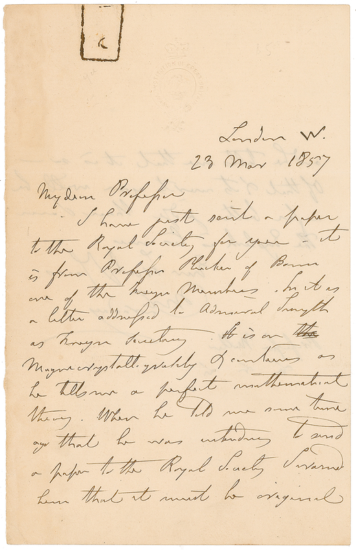 Lot 183 Michael Faraday: Faraday forwards “a perfect mathematical theory”