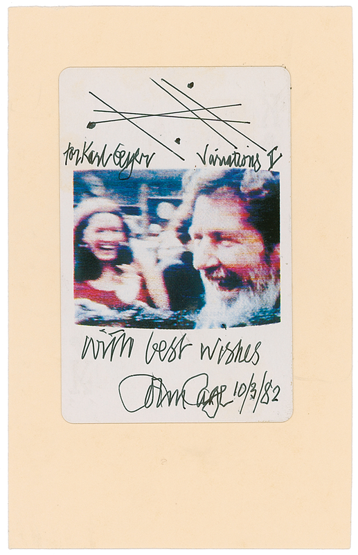 Lot 742 John Cage: Cage signs with a distinctive graphic musical quotation