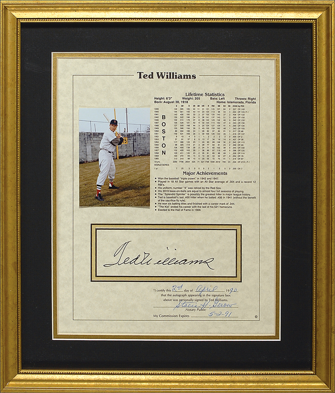 Lot 1377 Ted Williams Stat Sheet