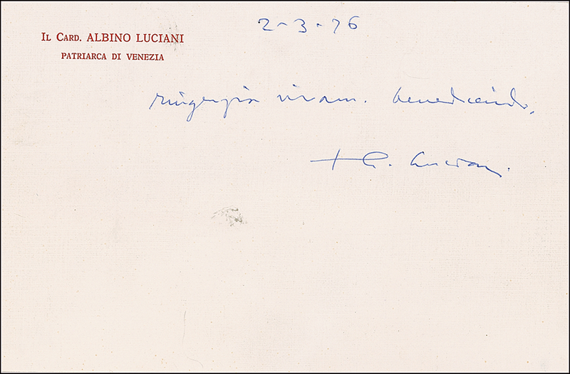 Lot 218 John Paul I Signed Note