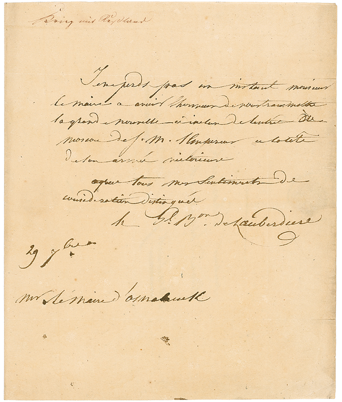 Lot 361 Comte de Lauberdiere Handwritten Letter Signed