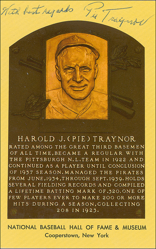 Lot 1365 Pie Traynor Hall Of Fame Card