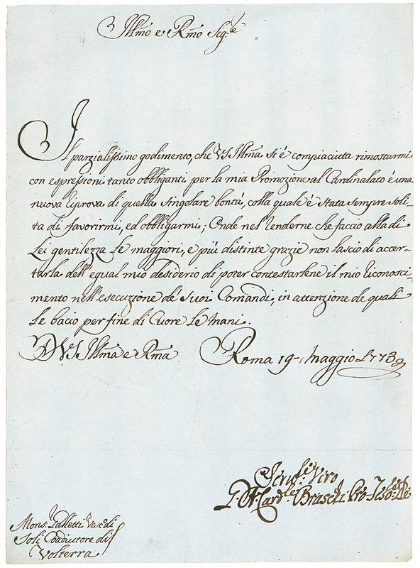 Lot 258 Pius VI: Soon-to-be Pius VI sends thanks on the occasion of his nomination as Cardinal