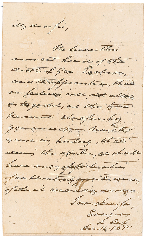 Lot 144 Lewis Cass: Too distraught from the death of Andrew Jackson, Cass cancels an engagement