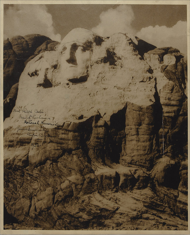 Lot 510 Gutzon Borglum: Early in-progress Rushmore photo signed by its creator