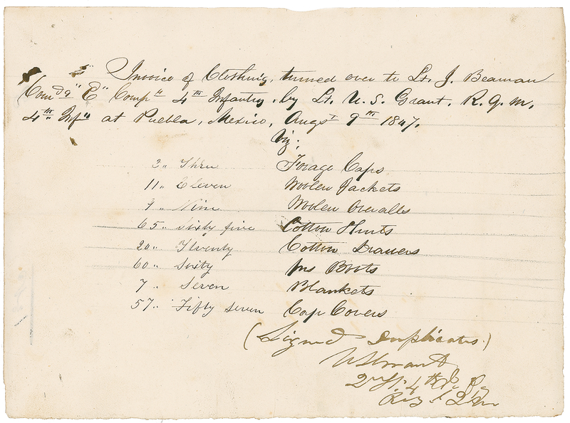 Lot 42 U. S. Grant: Grant provides for a poorly equipped company during the Mexican War, later referenced in his personal memoirs
