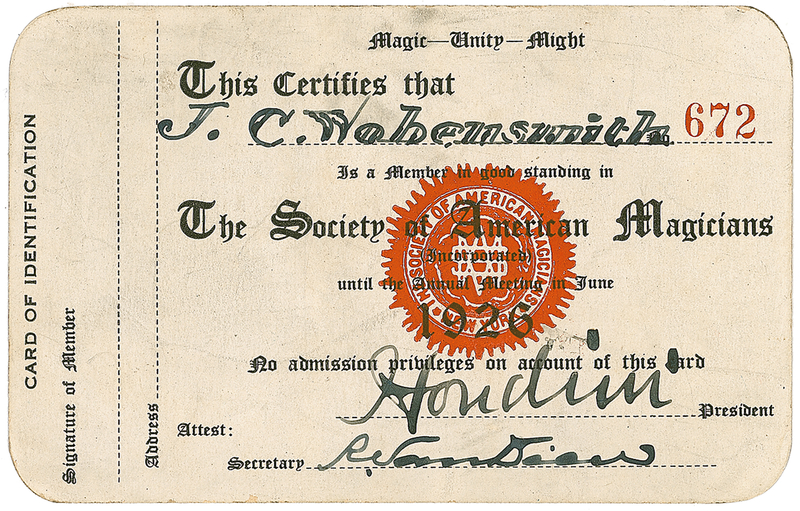 Lot 971 Harry Houdini: Houdini endorses the S.A.M. membership of a Philadelphia attorney