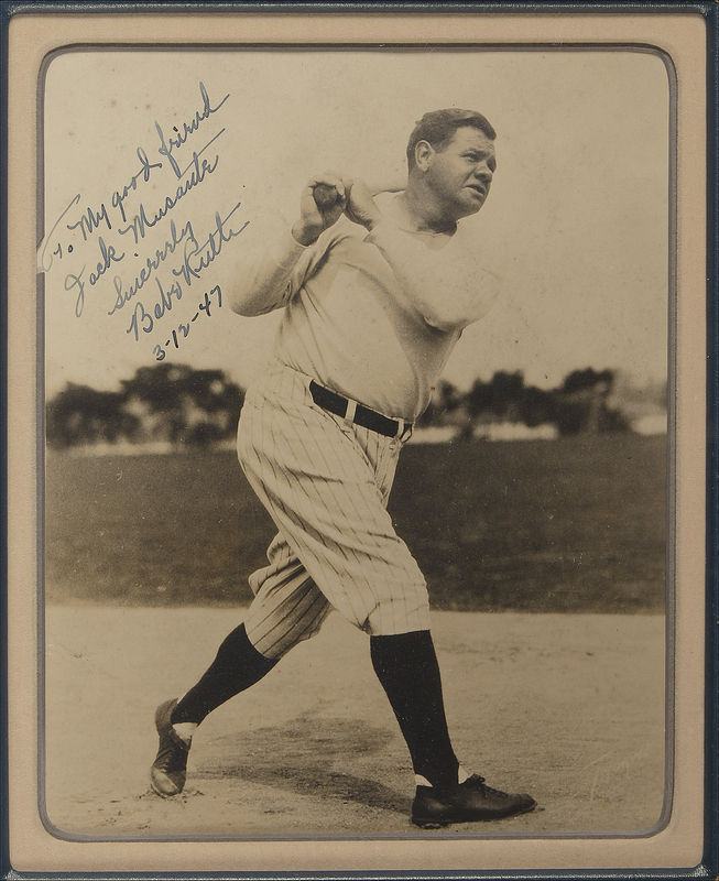 Lot 1350 Babe Ruth: A month before ?Babe Ruth Day,? the gravely ill Bambino signs a classic pose