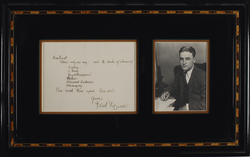 Lot 534 F. Scott Fitzgerald:  “read the books...of Kipling...Chekov...Hemingway. Then read them again. Then write.”