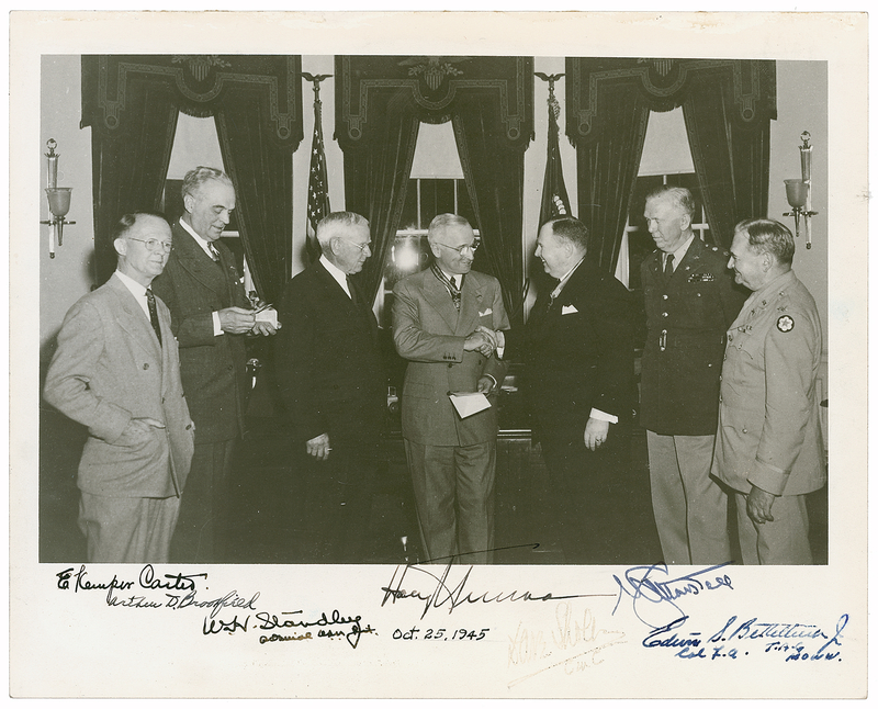 Lot 120 Harry S. Truman: Unique signed photo of Truman accepting membership in the Military Order of the World Wars