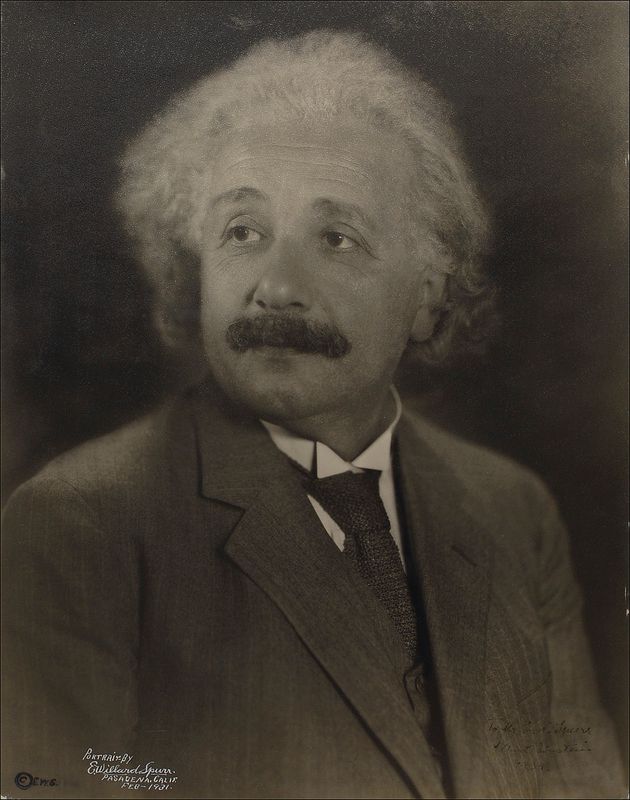 Lot 173 Albert Einstein: Staggering, oversized portrait, signed to the photographer during a visit to Cal Tech