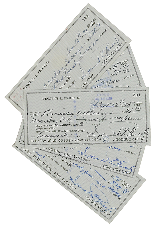 Lot 1020 Vincent Price Checks