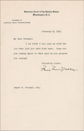 Lot #285 Supreme Court: Felix Frankfurter Letters - Image 2