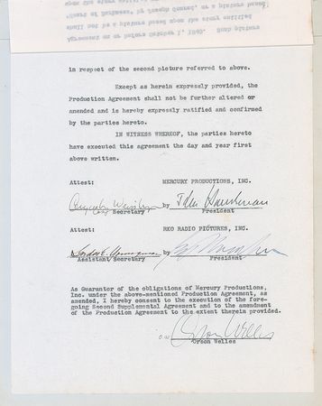 Lot #1057 Orson Welles: Welles signs off on a contract pertaining to the production of the film classic, Citizen Kane - Image 2