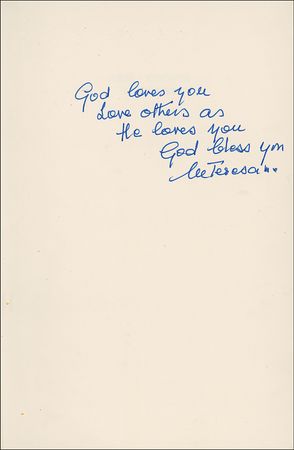 Lot #237 Mother Teresa: Mother Teresa adds a touching sentiment to her book - Image 1