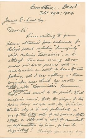 Lot #306 Alfred Wallace: Wallace continues his losing battle to prove genuine a bogus Poe poem - Image 1