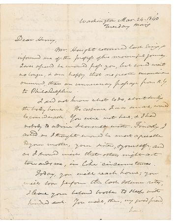 Lot #309 Daniel Webster: Webster offers somber condolences: ?Reconcile yourself, without murmuring, to the will of God. This Providence is mysterious? - Image 1