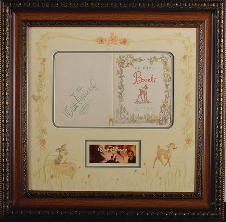 Lot #632 Walt Disney: Elaborately-displayed signed Bambi book, acquired at a private screening of Alice in wonderland - Image 1