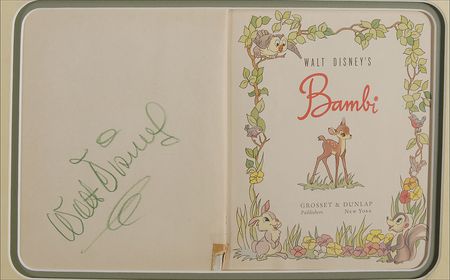 Lot #632 Walt Disney: Elaborately-displayed signed Bambi book, acquired at a private screening of Alice in wonderland - Image 2