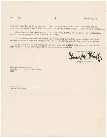 Lot #578 Georgia O?Keeffe: O?Keeffe?s lengthy legalese regarding ?my paintings owned by [and] lent to? her sister - Image 2