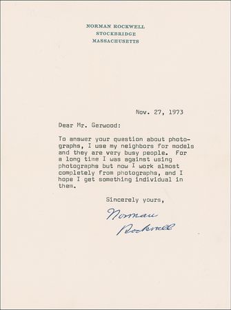 Lot #587 Norman Rockwell: Rockwell concedes to technology: “For a long time I was against using photographs but now I work almost completely from photographs” - Image 2