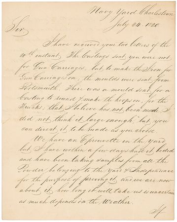 Lot #354 Isaac Hull: Using an Eprouvette to sample gunpowder for the U.S.S. Independence - Image 1