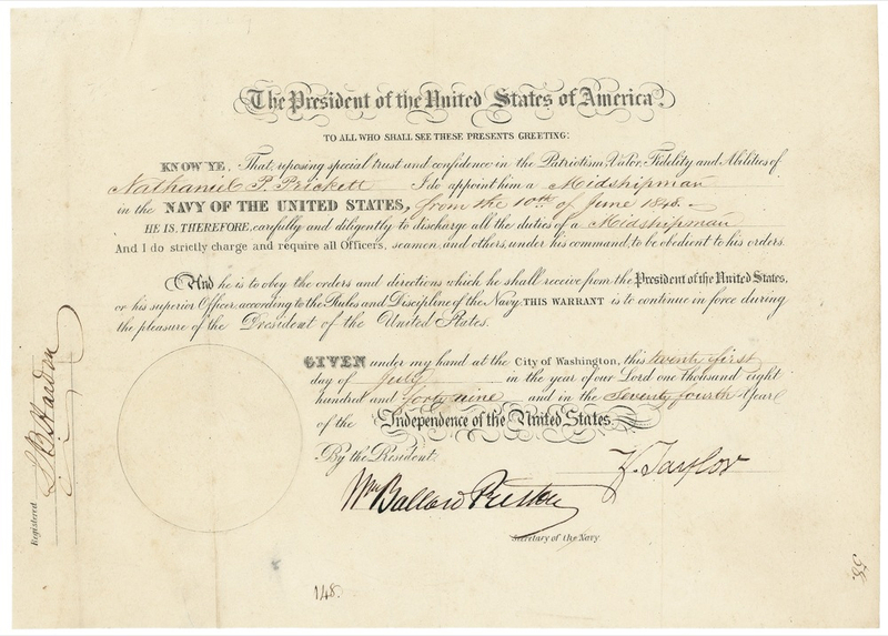 Lot 113 Zachary Taylor: 1849 presidential naval appointment