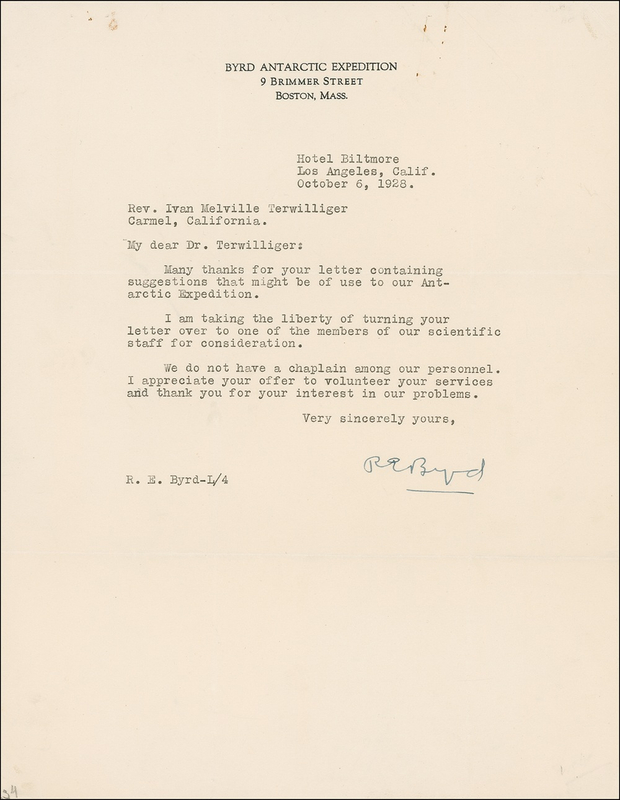 Lot 157 Richard E. Byrd Typed Letter Signed
