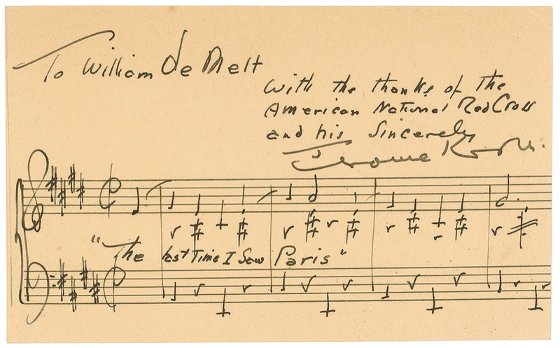 Lot 701 Jerome Kern: Kern pens a quote from his one-of-a-kind Academy Award-winning song