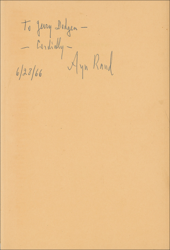 Lot 621 Ayn Rand: Signed first edition of Rand?s masterpiece