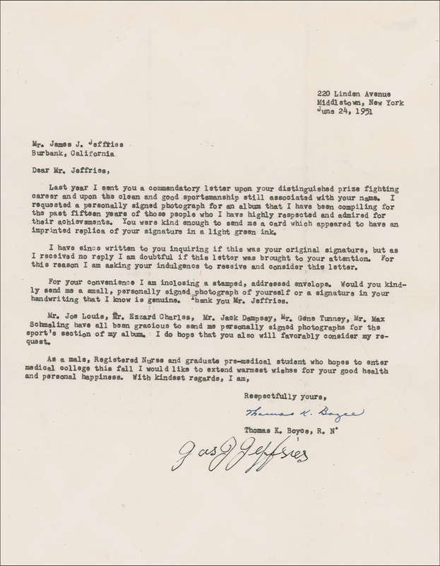 Lot 1158 James J. Jeffries: A collector wrangles a signature from ?The Boilermaker?